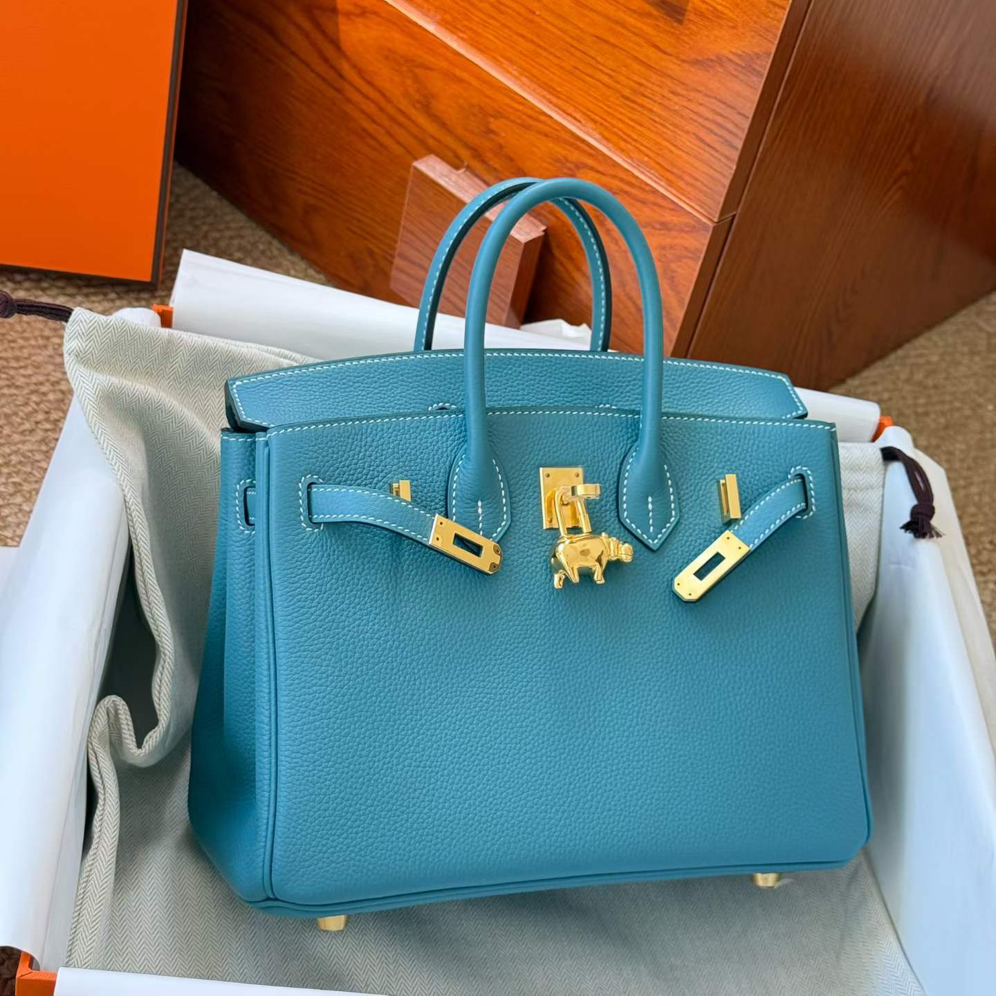 Hermès Birkin 25 Blue Jean Togo Gold Hardware