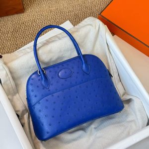 Hermès Bolide 27 Blue Electric Ostrich