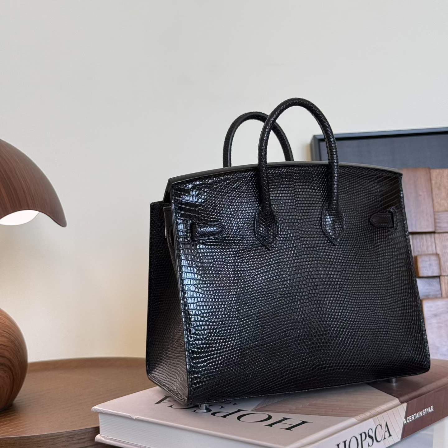 Hermès Birkin 25 Sellier Black Lizard Palladium Hardware