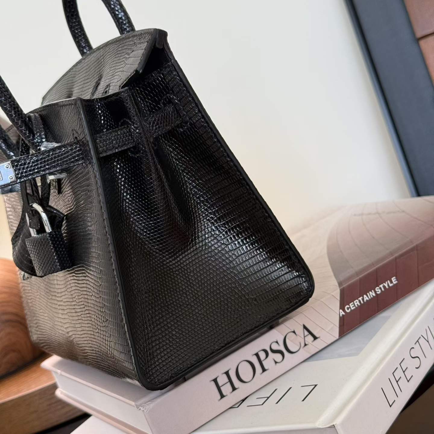 Hermès Birkin 25 Sellier Black Lizard Palladium Hardware - Image 3