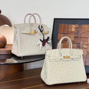 Alternative view of Hermès Birkin 25 Craie Ostrich Gold Hardware