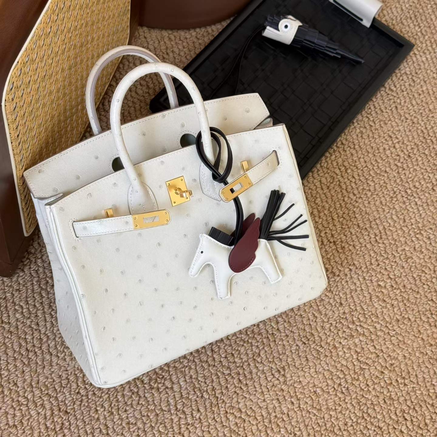 Hermès Birkin 25 Craie Ostrich Gold Hardware