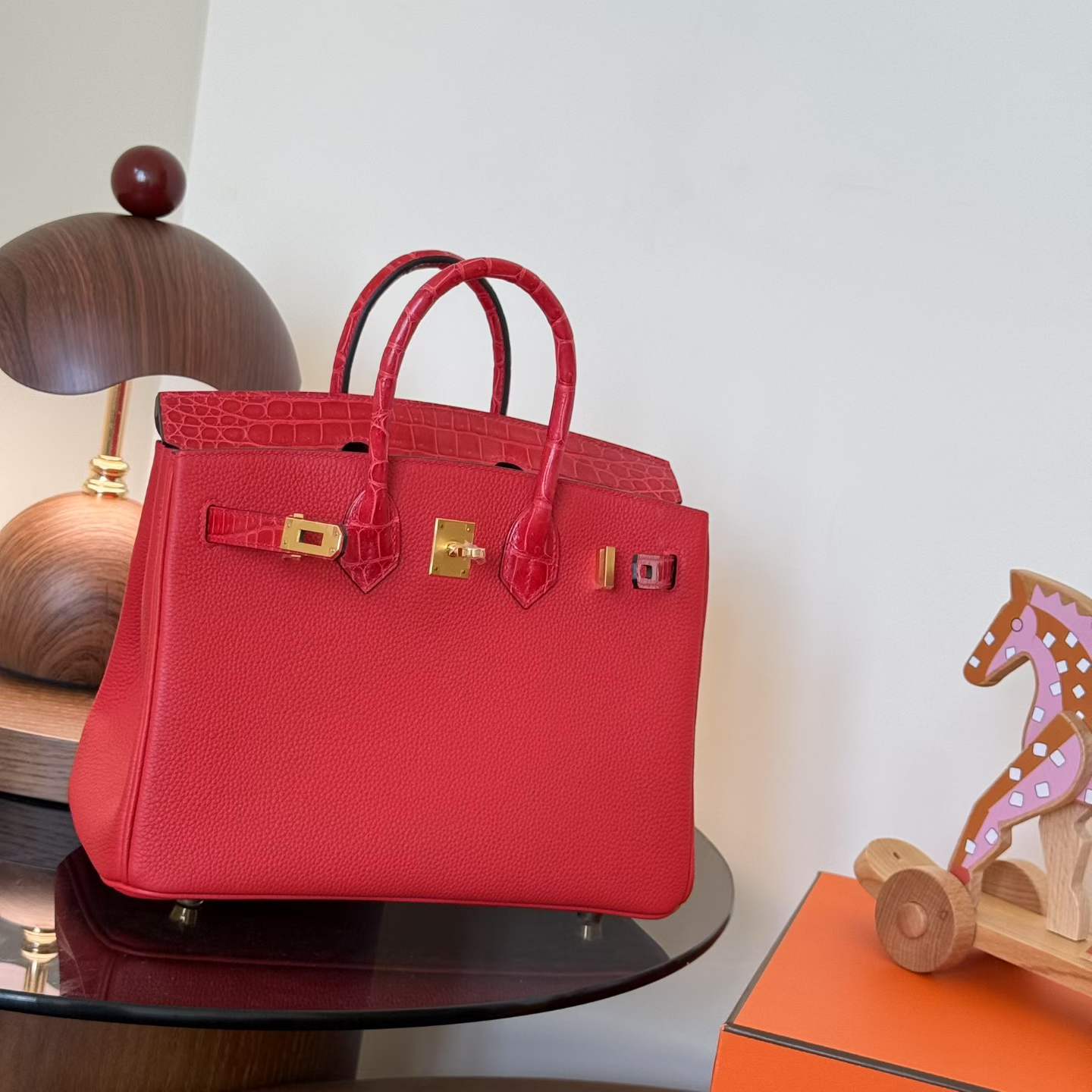 Hermès Birkin 25 Touch Rouge Casaque Togo Crocodile Gold Hardware - Image 5