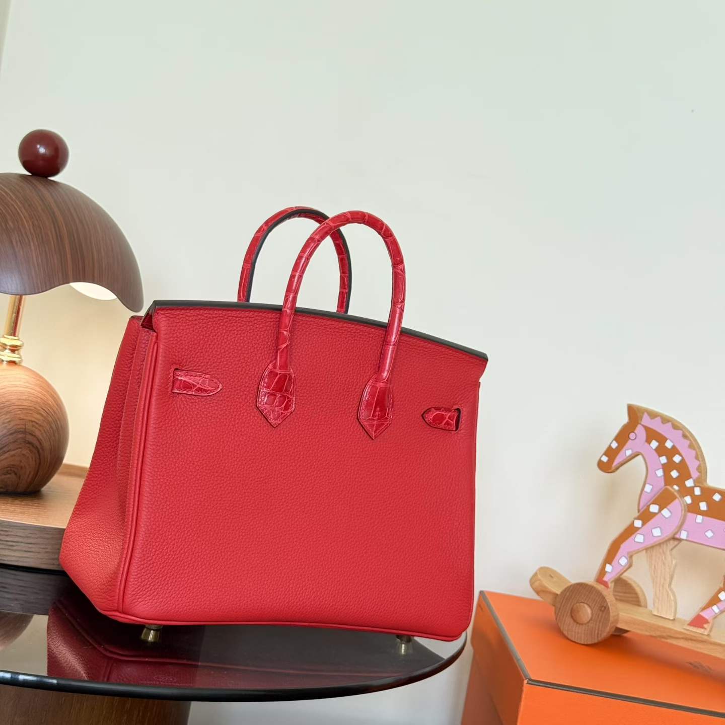 Hermès Birkin 25 Touch Rouge Casaque Togo Crocodile Gold Hardware - Image 7