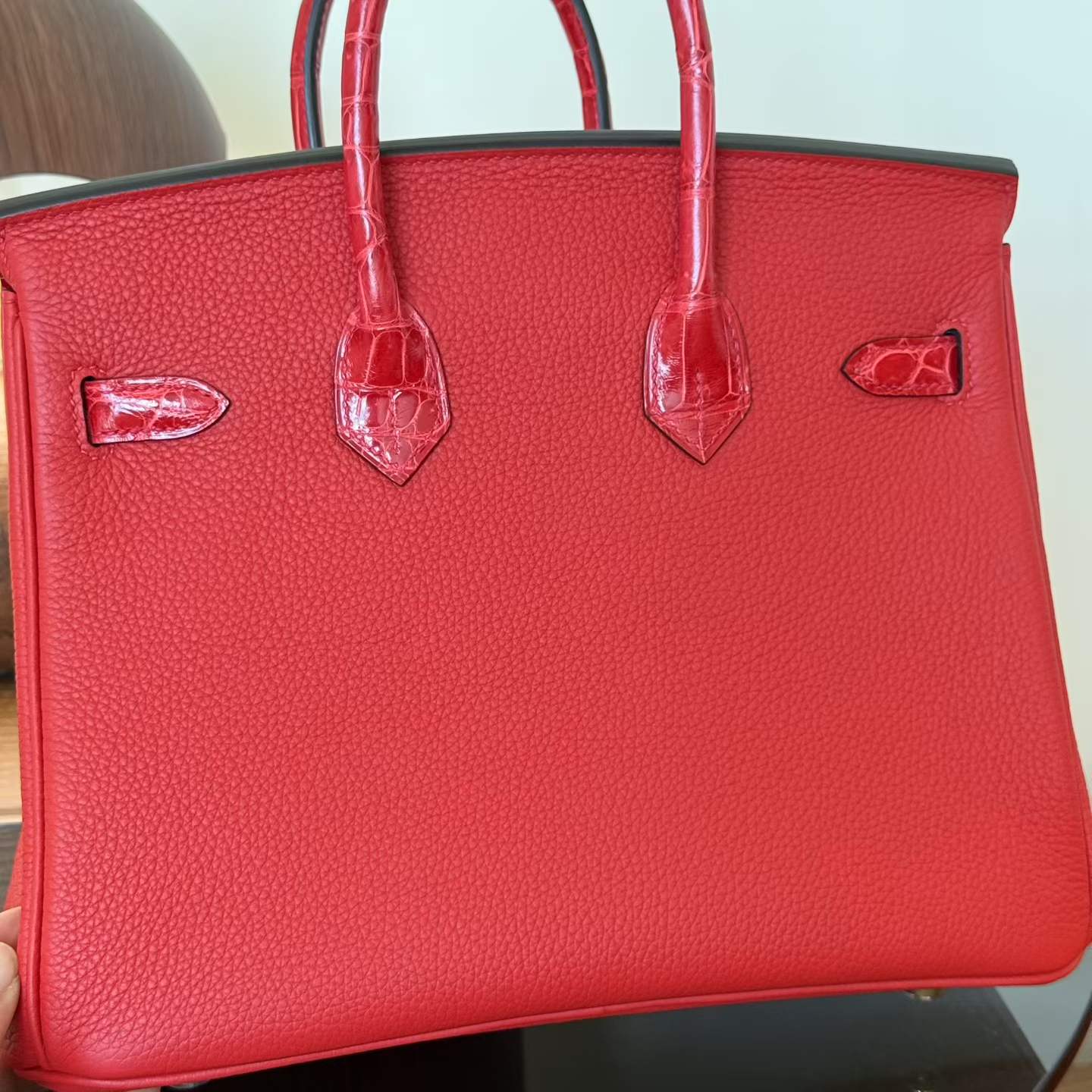 Hermès Birkin 25 Touch Rouge Casaque Togo Crocodile Gold Hardware - Image 8