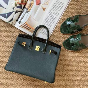 Hermès Birkin 25 Touch Vert Cypress Togo Crocodile Gold Hardware