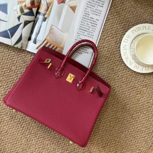 Alternative view of Hermès Birkin 25 Touch Rouge Gerenat Togo Crocodile Gold Hardware