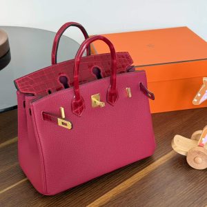Hermès Birkin 25 Touch Rouge Gerenat Togo Crocodile Gold Hardware