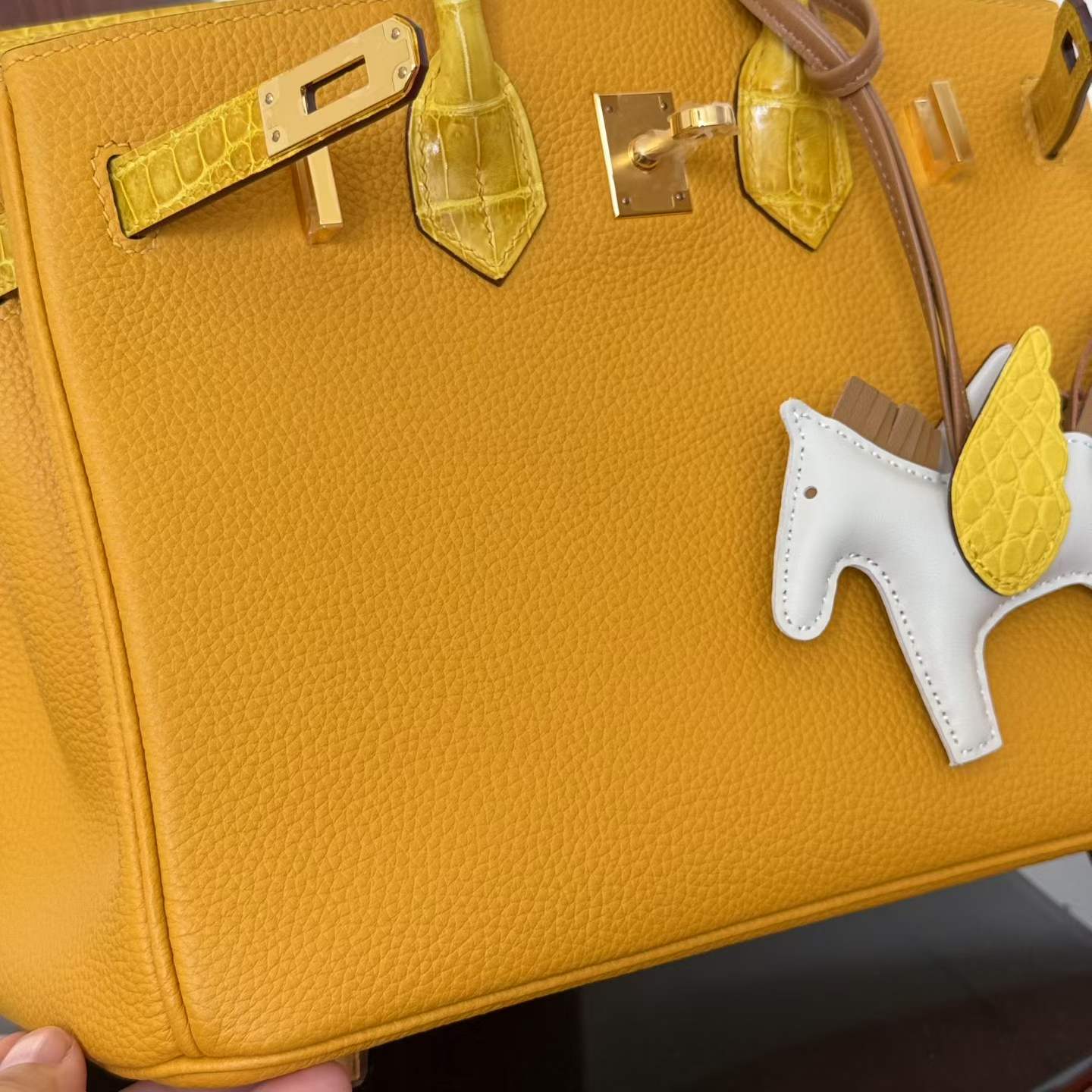 Hermès Birkin 25 Touch Amber Togo Crocodile Gold Hardware - Image 3