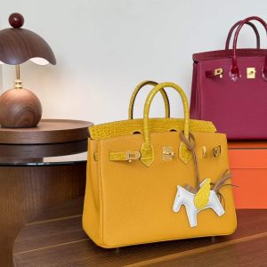 Hermès Birkin 25 Touch Amber Togo Crocodile Gold Hardware
