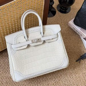 Hermès Birkin 25 White Ghilies Matte Crocodile Palladium Hardware
