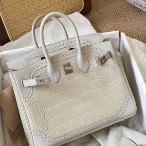 Alternative view of Hermès Birkin 25 White Ghilies Matte Crocodile Palladium Hardware