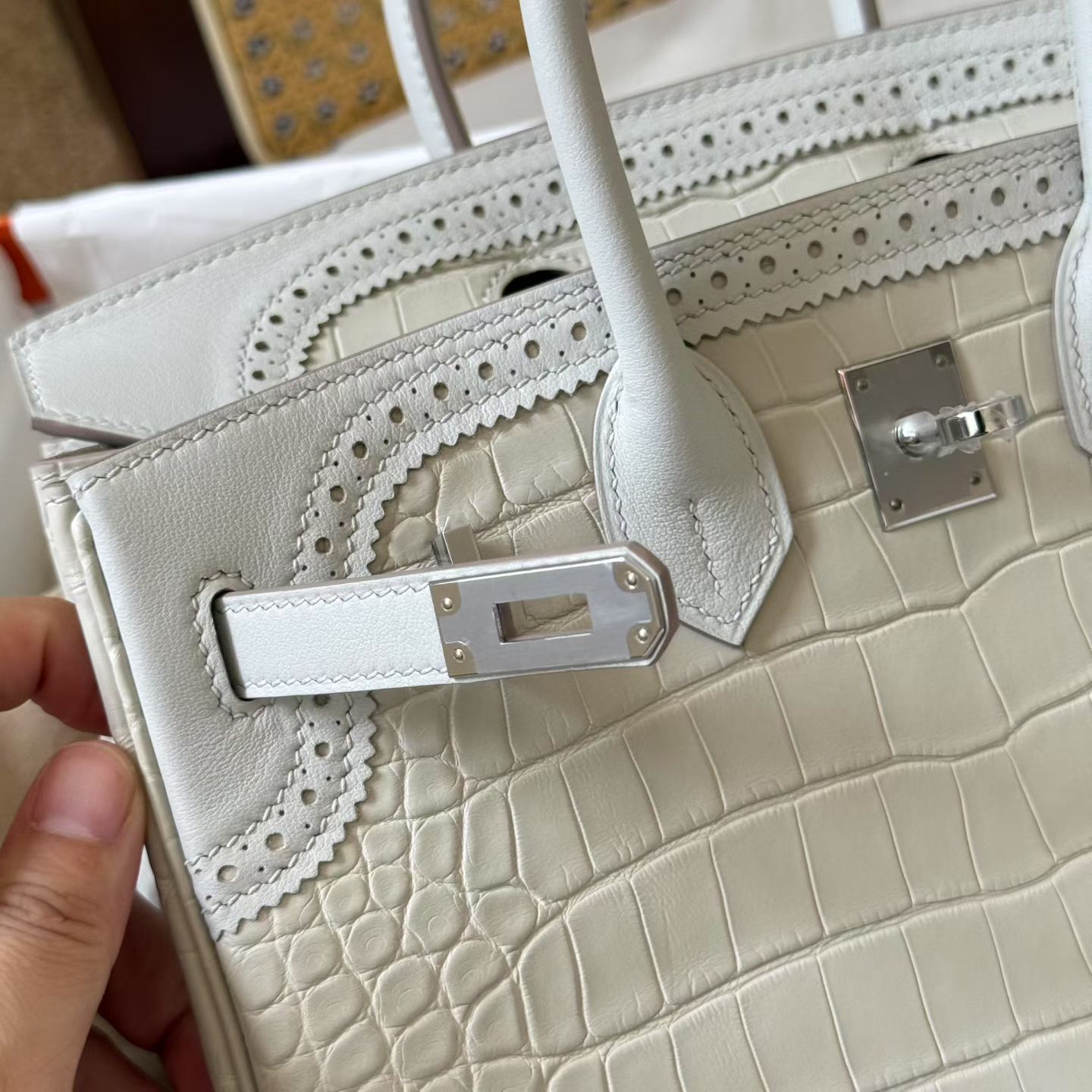Hermès Birkin 25 White Ghilies Matte Crocodile Palladium Hardware - Image 5
