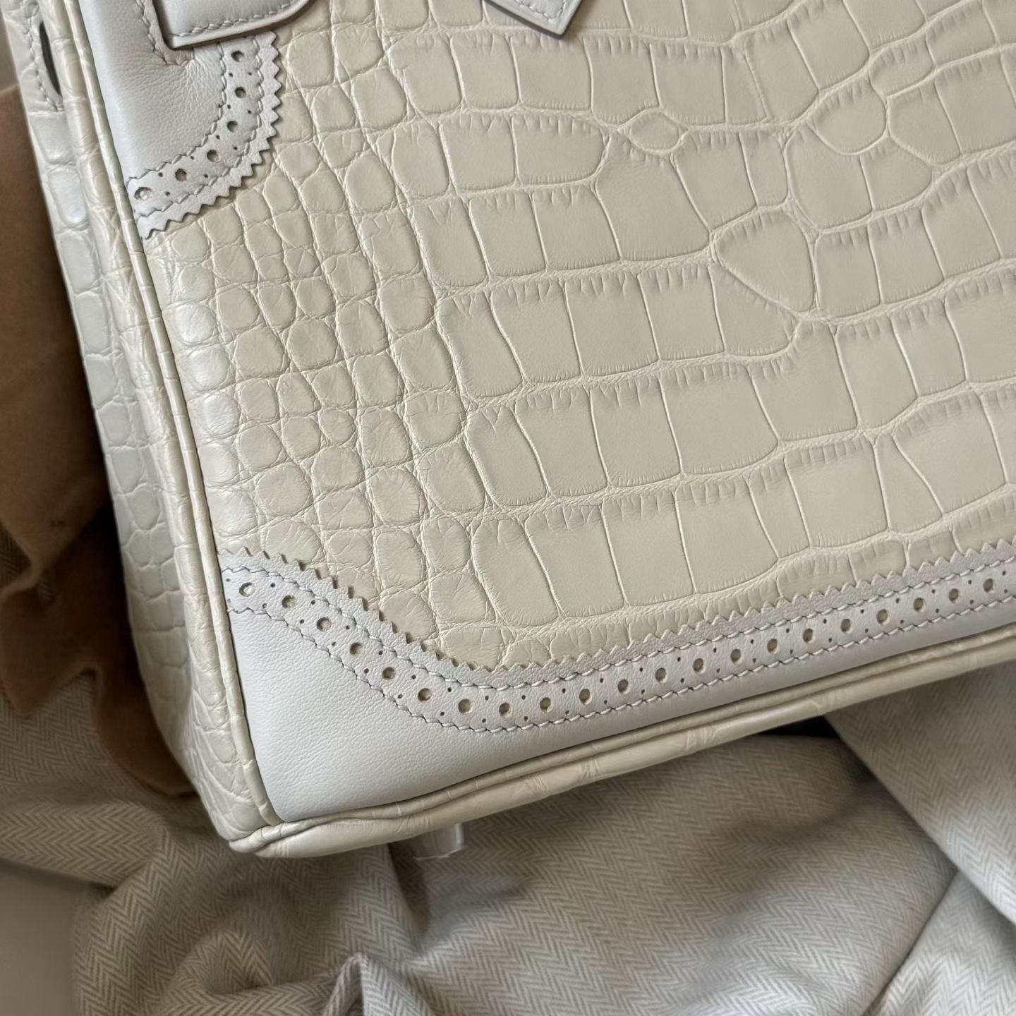 Hermès Birkin 25 White Ghilies Matte Crocodile Palladium Hardware - Image 4