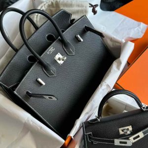 Alternative view of Hermès Birkin 25 Sellier Black White Stitcher Epsom Palladium Hardware