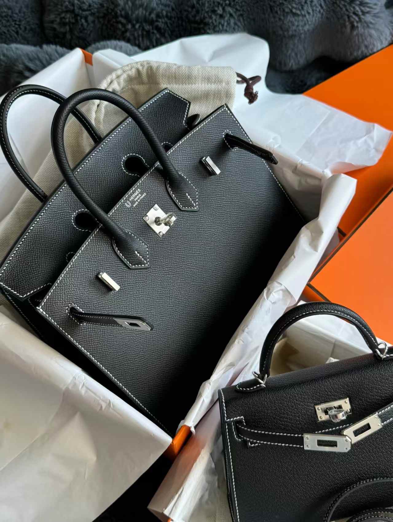 Hermès Birkin 25 Sellier Black White Stitcher Epsom Palladium Hardware - Image 2