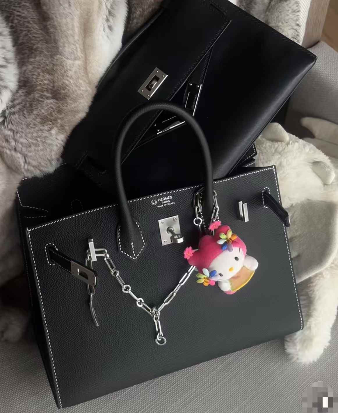 Hermès Birkin 25 Sellier Black White Stitcher Epsom Palladium Hardware - Image 5