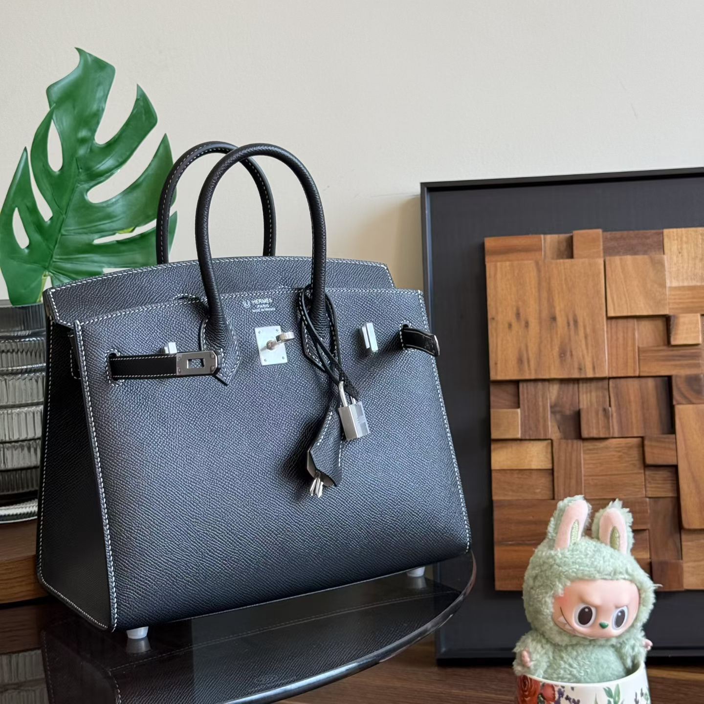 Hermès Birkin 25 Sellier Black White Stitcher Epsom Palladium Hardware - Image 4