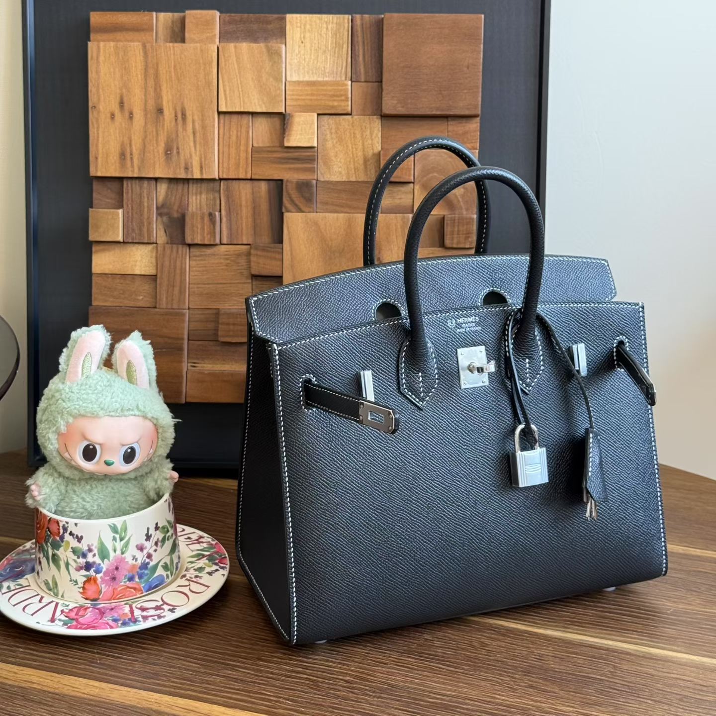 Hermès Birkin 25 Sellier Black White Stitcher Epsom Palladium Hardware