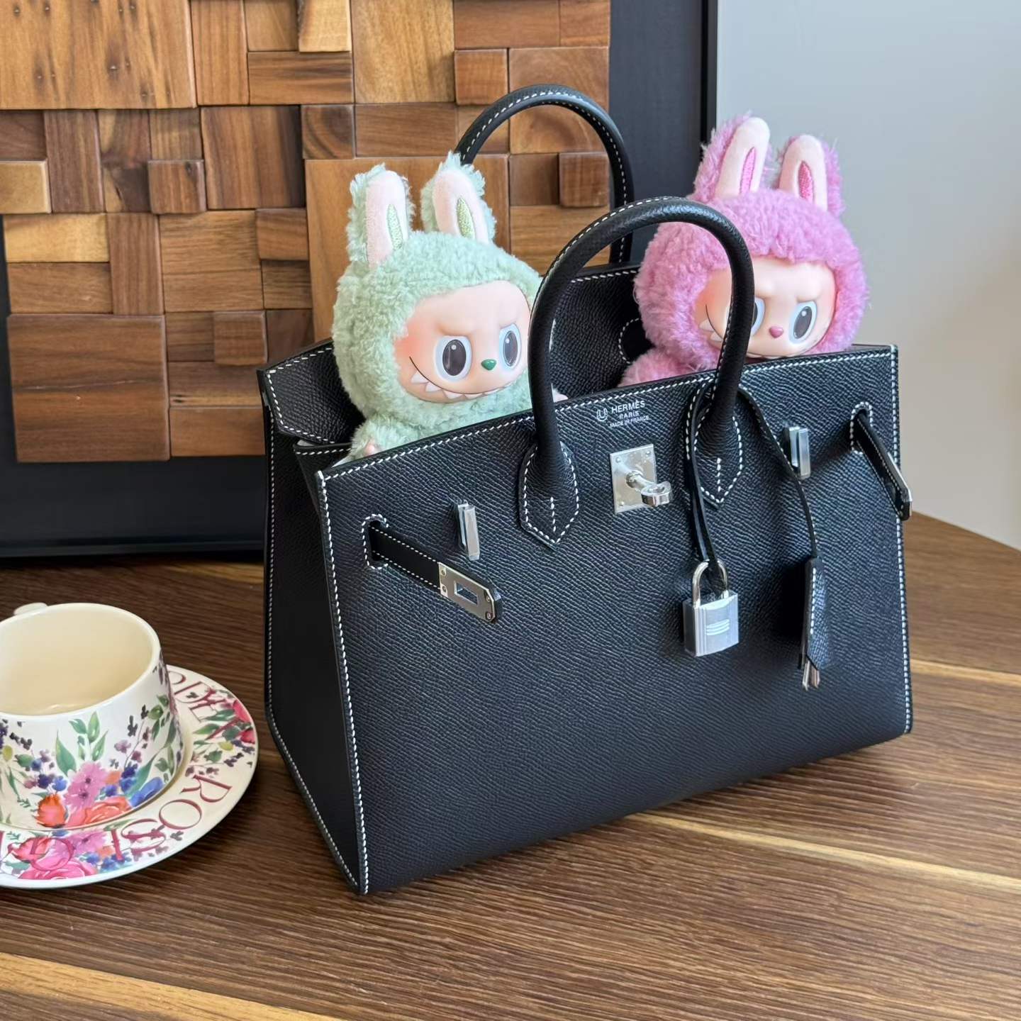 Hermès Birkin 25 Sellier Black White Stitcher Epsom Palladium Hardware - Image 3