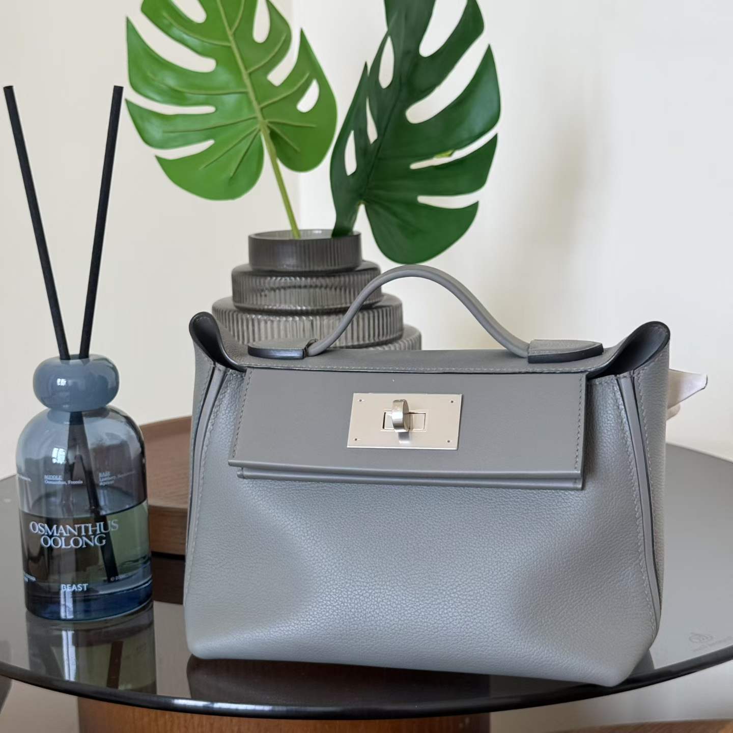 Hermès 24/24 Etain Evercolor Swift Palladium Hardware