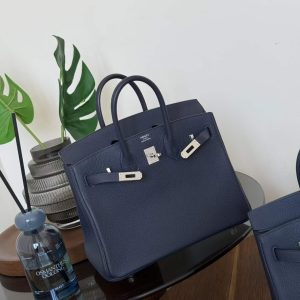 Alternative view of Hermès Birkin 25 Blue Indigo Togo Palladium Hardware