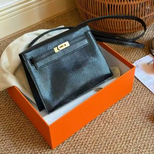 Alternative view of Hermès Kelly Danse Noir Lizard Gold Hardware