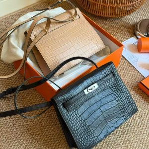 Hermès Kelly Danse Noir Aligator Crocodile Matte Palladium Hardware