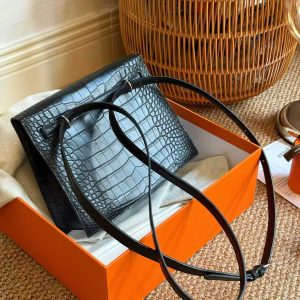 Alternative view of Hermès Kelly Danse Noir Aligator Crocodile Matte Palladium Hardware