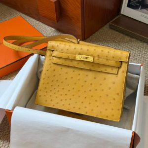 Hermès Kelly Danse Amber Ostrich Gold Hardware