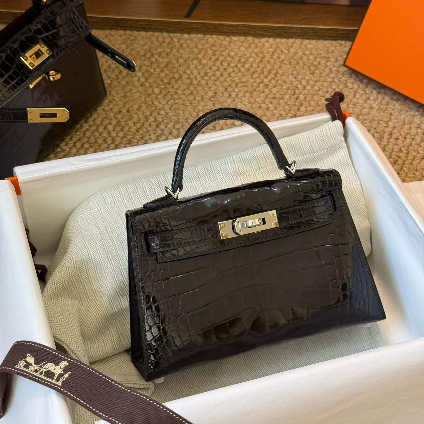 Hermès Kelly Mini II Black Shiny Niloticus Crocoidle Gold Hardware/Palladium Hardware - Image 2