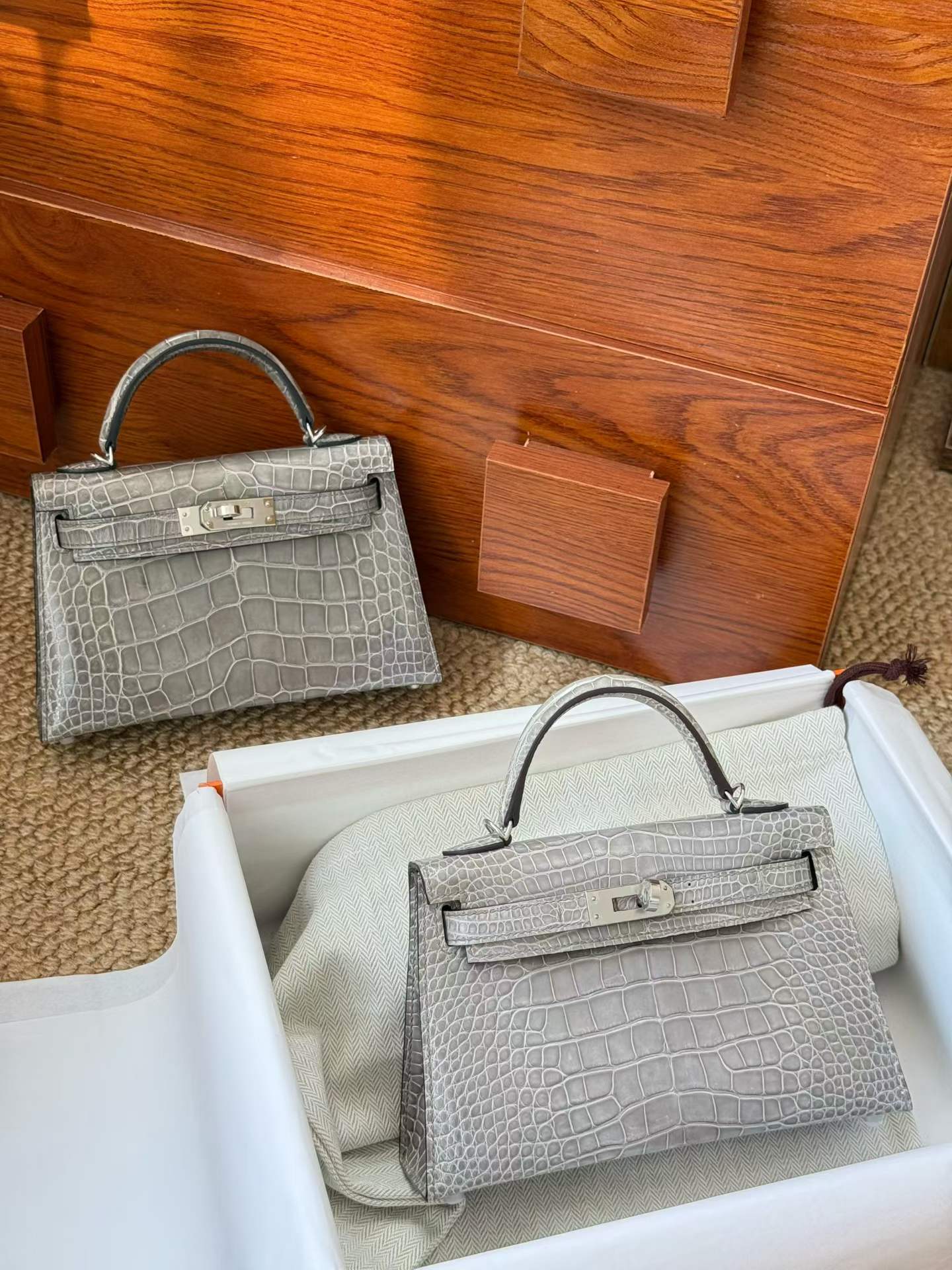 Hermès Kelly Mini II Gris Perle Shiny Niloticus Crocoidle Palladium Hardware - Image 2