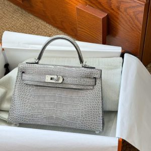 Hermès Kelly Mini II Gris Perle Shiny Niloticus Crocoidle Palladium Hardware
