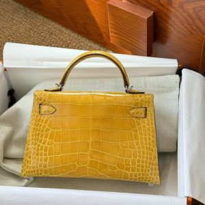 Alternative view of Hermès Kelly Mini II Amber Shiny Niloticus Crocodile Gold Hardware