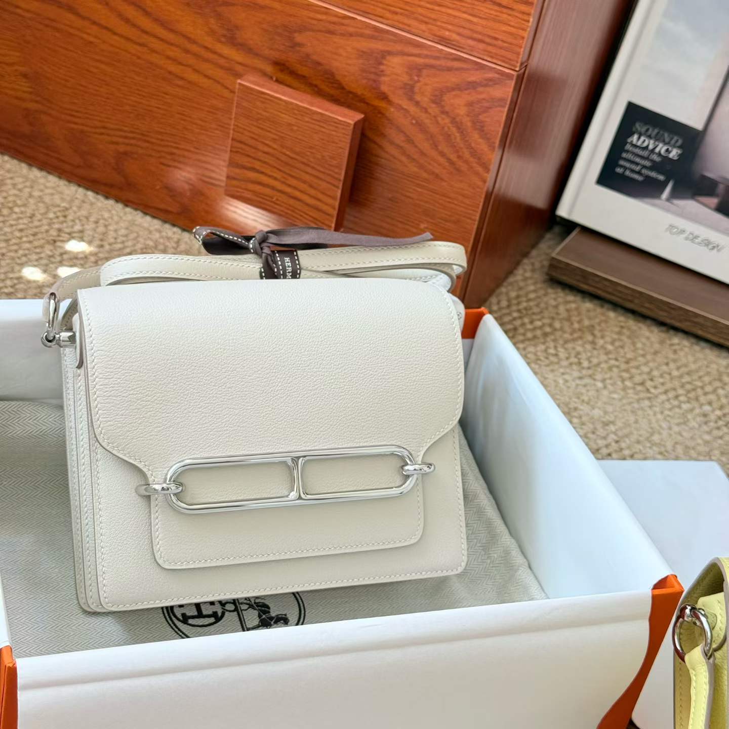 Hermès Roulis 18 Craie Evercolor Gold Hardware/Palladium Hardware