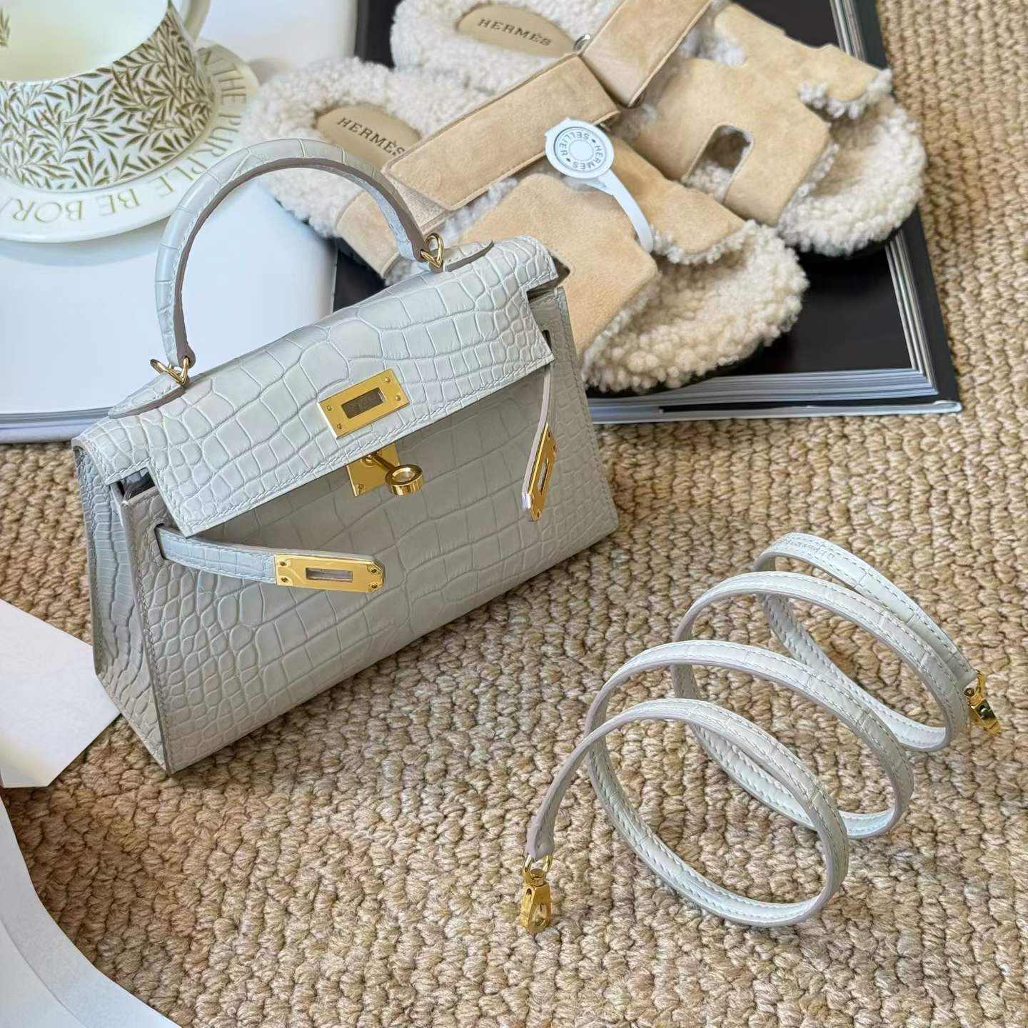 Hermès Kelly Mini II Beton Matte Aligator Crocodile Palladium Hardware - Image 2