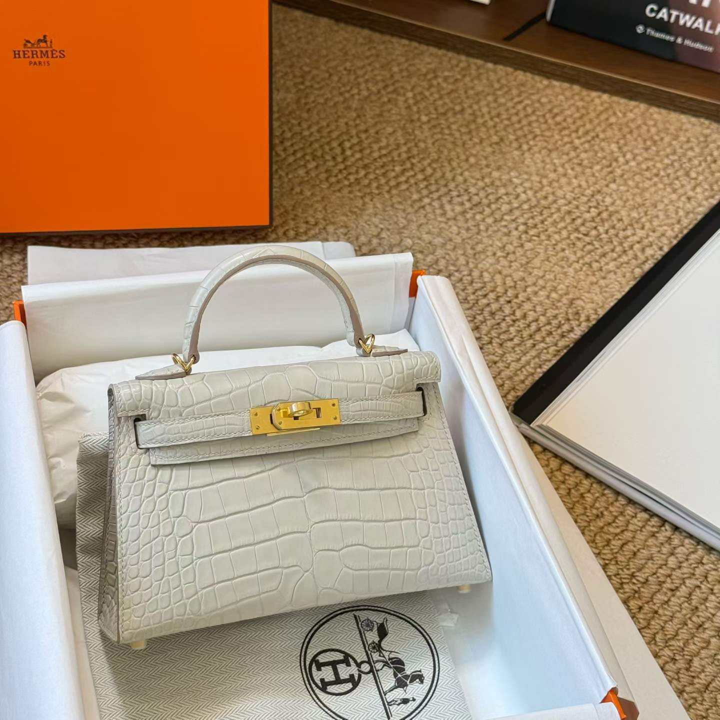 Hermès Kelly Mini II Beton Matte Aligator Crocodile Palladium Hardware - Image 3