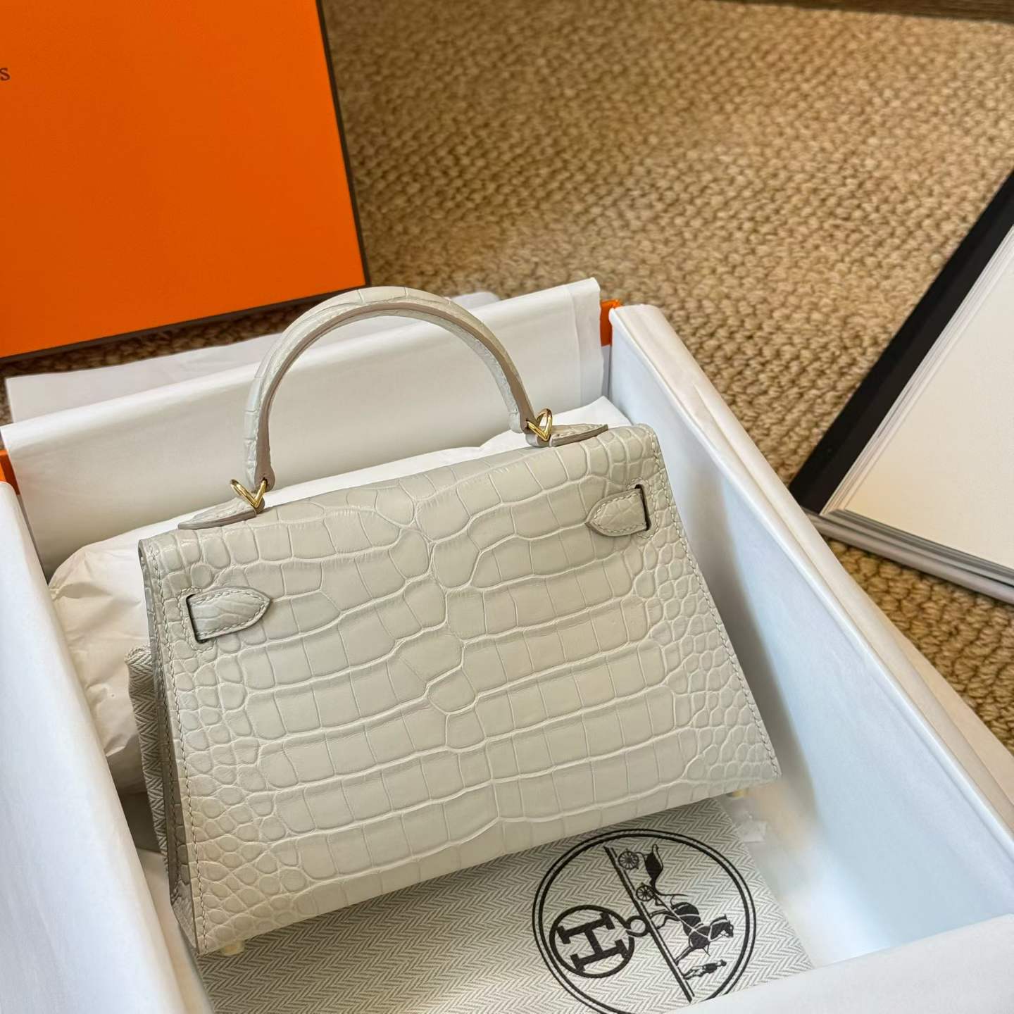 Hermès Kelly Mini II Beton Matte Aligator Crocodile Palladium Hardware - Image 4