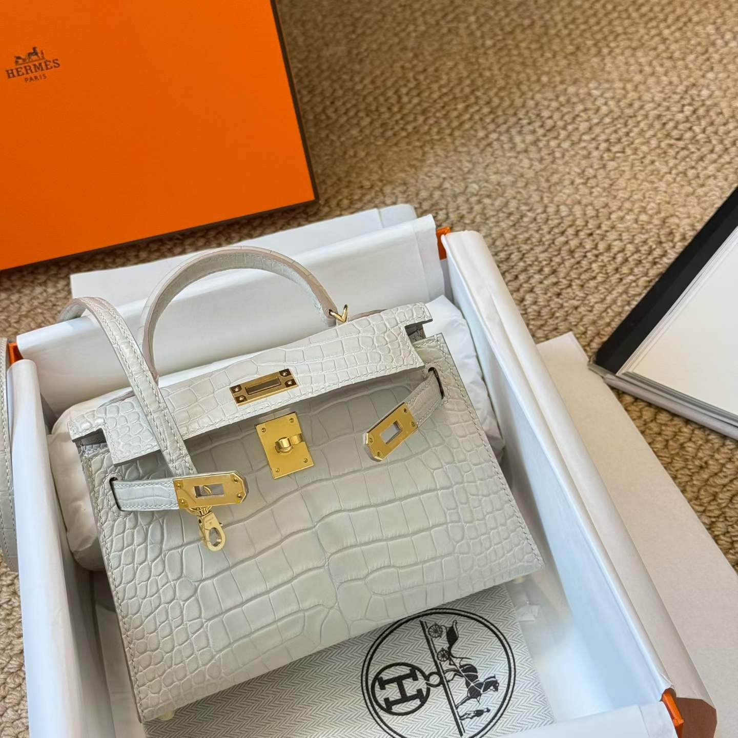 Hermès Kelly Mini II Beton Matte Aligator Crocodile Palladium Hardware - Image 5