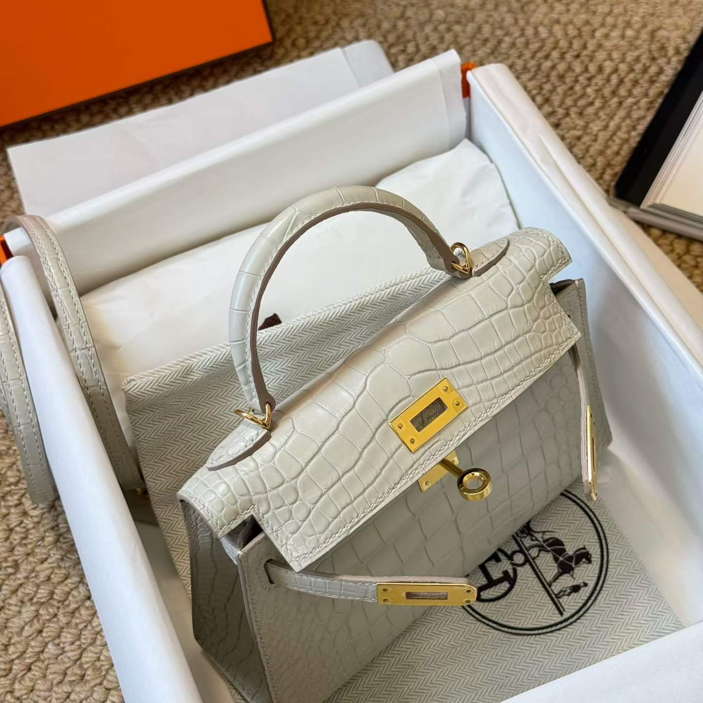 Hermès Kelly Mini II Beton Matte Aligator Crocodile Palladium Hardware - Image 6