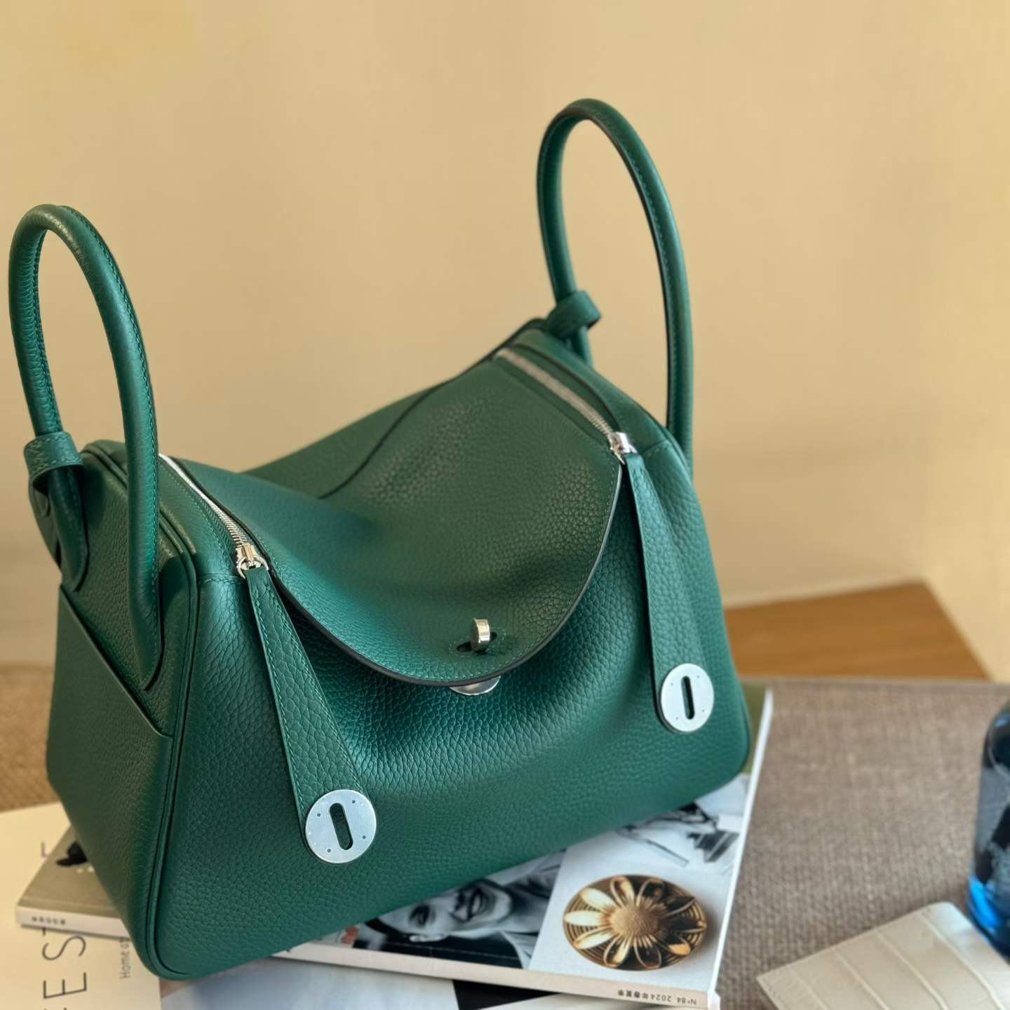 Hermès Lindy 26 Malachite Clemence Palladium Hardware