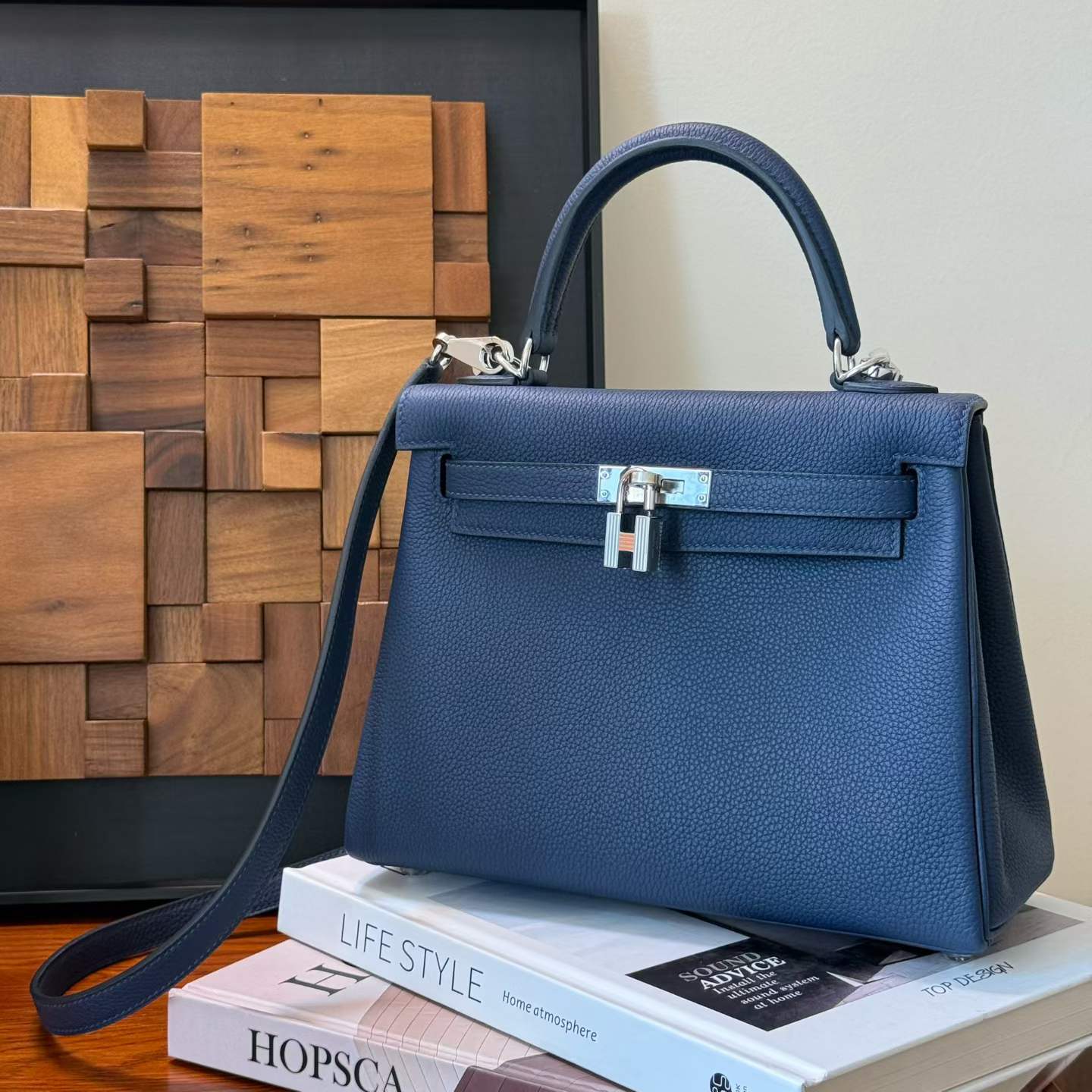 Hermès Kelly 25 Blue Saphir Togo Palladium Hardware