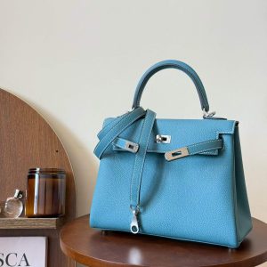 Hermès Kelly 25 Blue Jean Togo Palladium Hardware