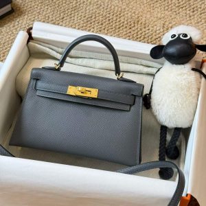 Hermès Kelly Mini II Etain Epsom Gold Hardware