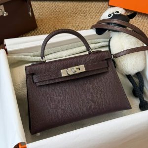 Hermès Kelly Mini II Bordeaux Cherve Palladium Hardware