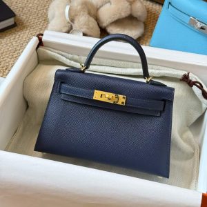 Hermès Kelly Mini II Blue Saphir Epsom Gold Hardware
