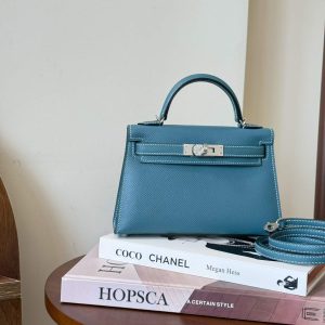 Hermès Kelly Mini II Blue Jean Epsom Palladium Hardware