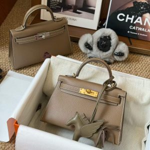 Hermès Kelly Mini II Etoupe Epsom Gold Hardware/Palladium Hardware