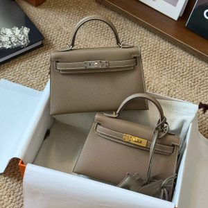 Alternative view of Hermès Kelly Mini II Etoupe Epsom Gold Hardware/Palladium Hardware