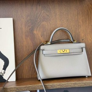 Hermès Kelly Mini II Gris Asphalt Epsom Gold Hardware